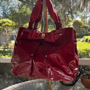 Salvatore Farragamo Elegant Red Patent Leather Tote Bag